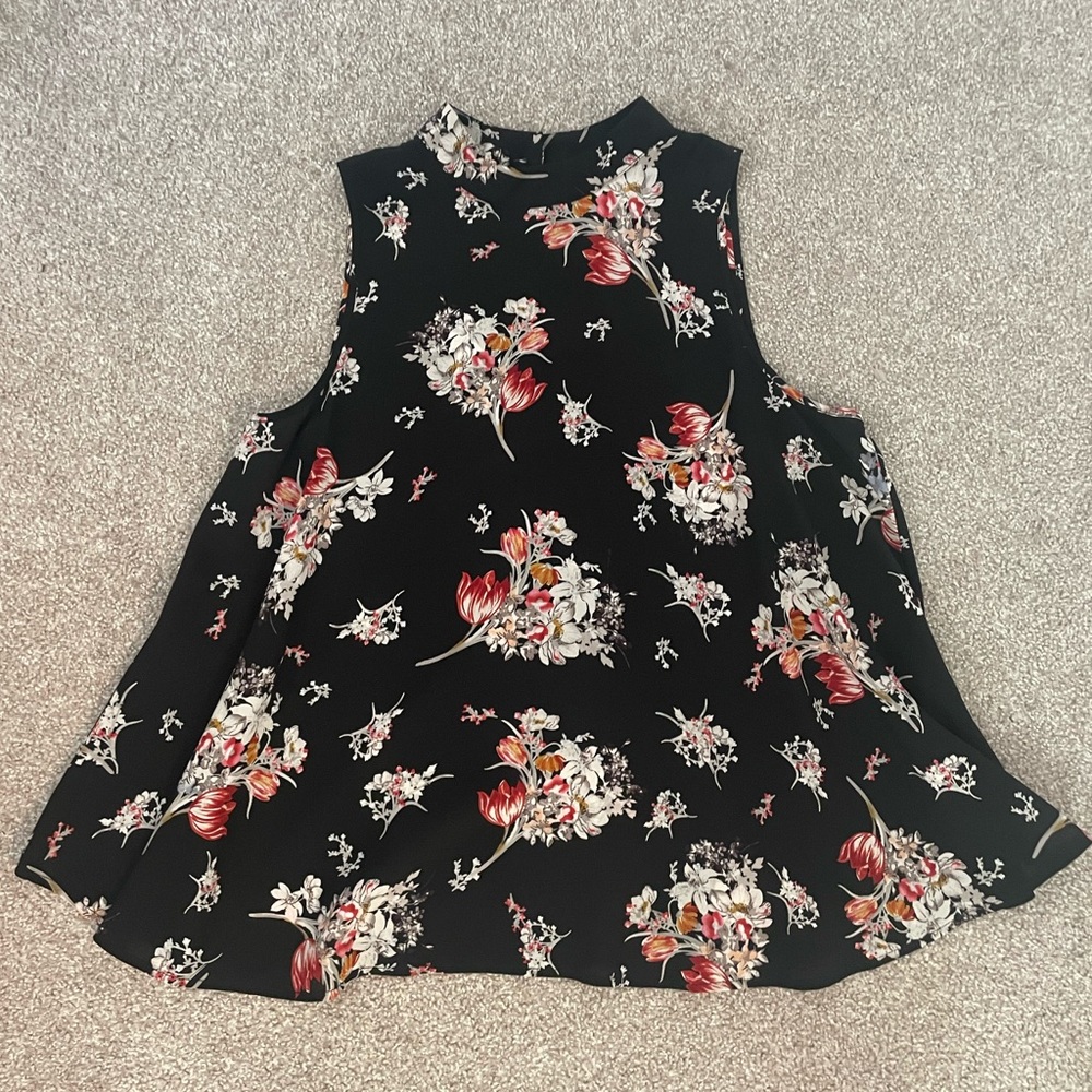 Anthropologie Sleeveless Black Floral Blouse